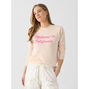 Jumper 1234 Cashmere Welcome to California Crew Sweater in Cream Neon Pink XS 1